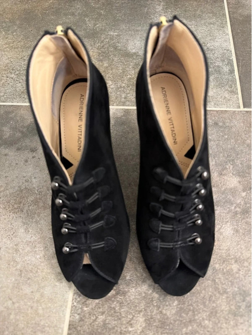 Adrienne Vittadini Women’s Size 6.5 Black Suede Peep Toe Heels Pumps